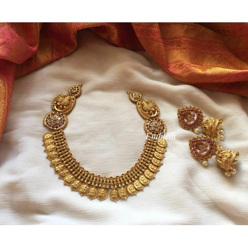 Lakshmi Coin Peacock Motif kemp Short Neckpiece