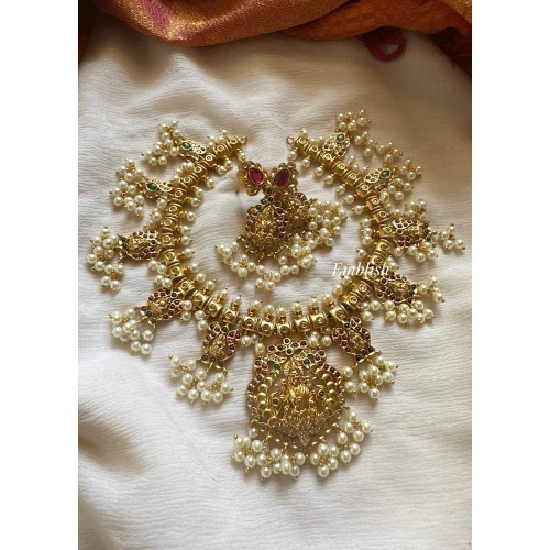 Gold alike Lakshmi Peacock Lakshmi Drop Guttapusalu - Short 