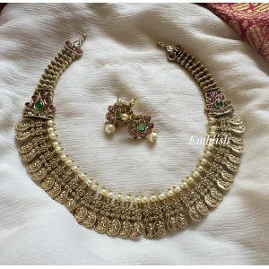 Antique Lakshmi Coin Flower Short Neckpiece