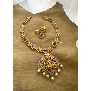 AD Antique Lakshmi Pearl Drop Navarathna  Neckpiece 