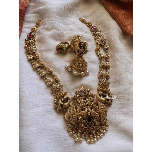 Gold alike AD Kemp Peacock Pendant Non Idol Short Neckpiece