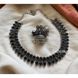 German Silver Tear Drop Short Neckpiece  - Black