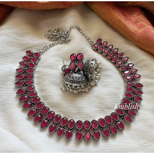 German Silver Tear Drop Short Neckpiece 