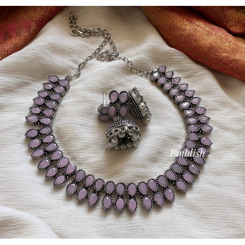 German Silver Thilak Short Neckpiece  - Pastel Pink 