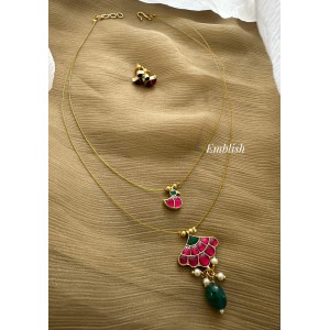 Kundan Jadau Flower Pendant Layer Invisible Chain Set