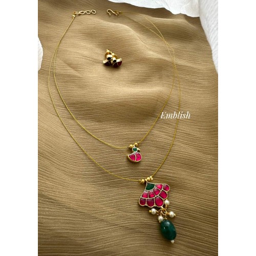 Kundan Jadau Flower Pendant Layer Invisible Chain Set