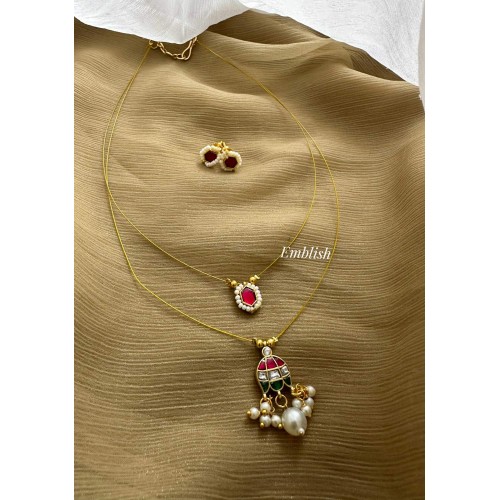 Elegant Kundan Jadau Lotus Pearl Drop Invisible Chain Set