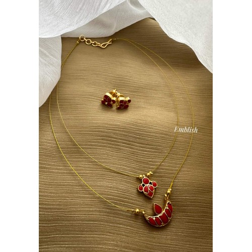 Kundan Jadau Half Moon Flower Layer Coral Invisble Chain set