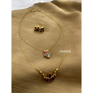 Kundan Jadau Half Moon Flower Layer Invisble Chain set - Red with Green 