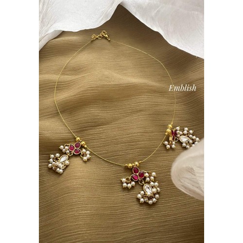 Kundan Jadau small Flower Thilak Drop Invisible chain Neckpiece 