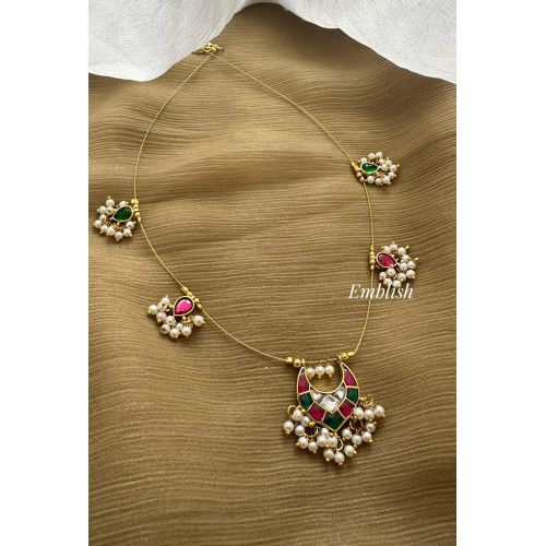 Kundan Jadau Unique Pendant Invisible Chain Neckpiece 