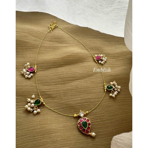 Kundan Jadau Mango Invisible Chain Neckpiece 