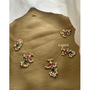 Kundan Jadau Flower Pearl Drop Invisible chain Neckpiece - 2