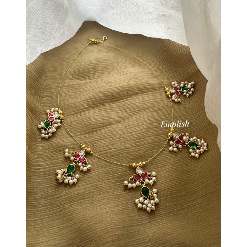 Kundan Jadau Flower Pearl Drop Invisible chain Neckpiece - 2