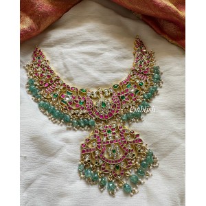 Royal Kundan Jadau Flower Peacock Pendant Lotus Intricate Neckpiece -  Pastel Bead