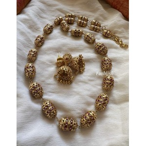 Antique 22 Inch Kemp Gold Ball Mala Set - Red