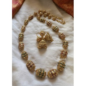 Antique 20 Inch Kemp Gold Ball Mala Set - Red with Green