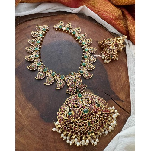 Kemp Double Peacock Pendant Mango Short Neckpiece