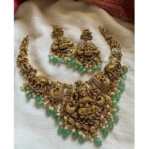 Antique Nagas AD Stones Lakshmi Peacock Haathi Short Neckpiece 