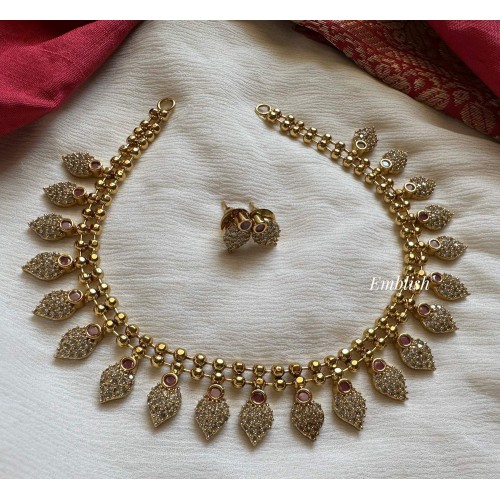 Gold alike Antique AD Stones Mango Short Neckpiece