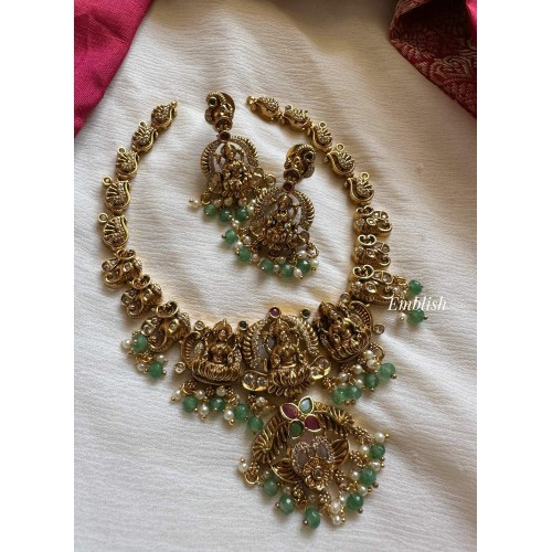 Gold alike Antique AD Lakshmi with Flower Pendant Haathi Elegant Neckpiece