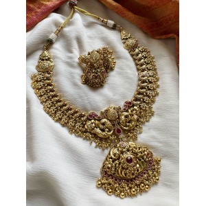 Gold alike Double Peacock Short Neckpiece