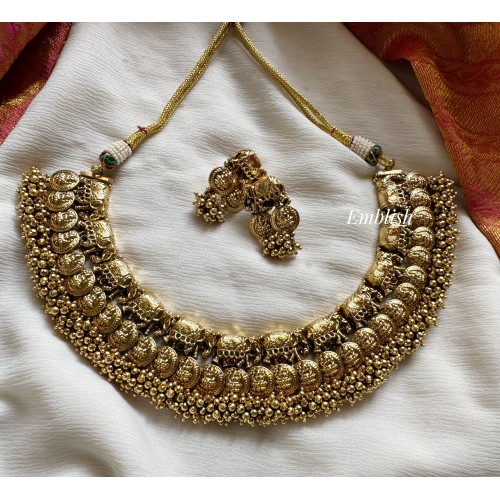 Antique Haathi Lakshmi Coin Gold Bunch Neckpiece