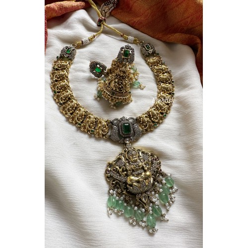 Antique Victorian Lakshmi with Double Peacock Neckpiece