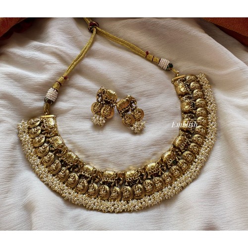 Antique Haathi Lakshmi Coin Pearl Bunch Neckpiece