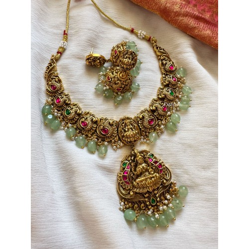 Kundan Jadau Lakshmi with Double Peacock Neckpiece - Pastel Beads.