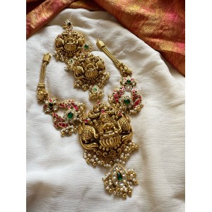 Kundan Jadau Lakshmi with Double Peacock Intricate Flower Pendant Neckpiece