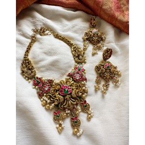 Kundan Jadau Flower with Double Peacock Intricate Neckpiece 