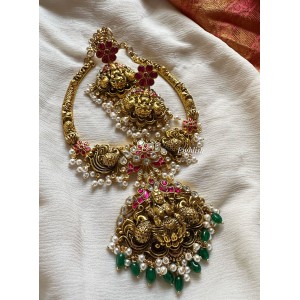 Kundan Jadau Lakshmi with Double Peacock Flower Hasli Neckpiece - Red