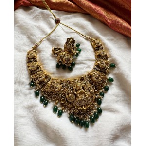 AD Lakshmi with Beautiful Peacock Neckpiece - Green Beads.