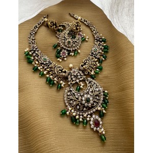 Fancy Designer Flower Neckpiece - Green