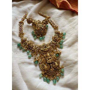 Gold alike Lakshmi with Double Peacock Pastel Bead Neckpiece