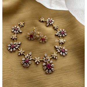 AD Double Flower Short Neckpiece - Red