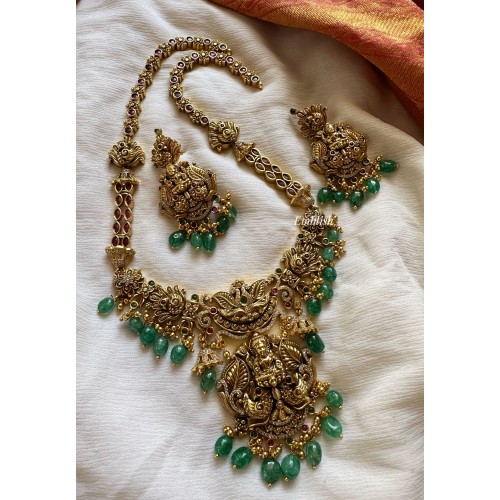 Antique Kemp Lakshmi with Double Peacock Flower Neckpiece - Pastel Beads