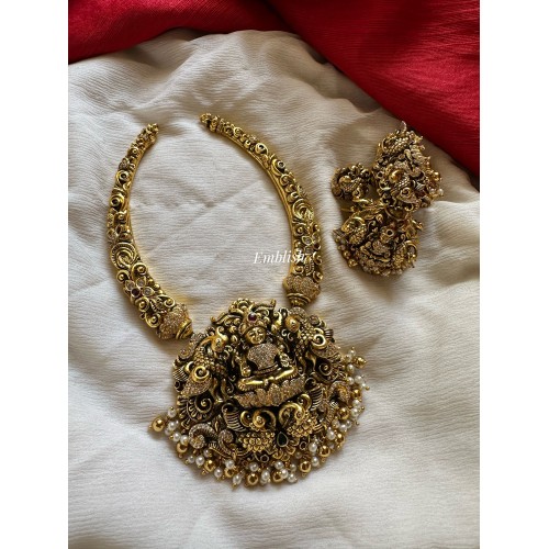 Antique Ad Lakshmi 3D Peacock Hasli Neckpiece