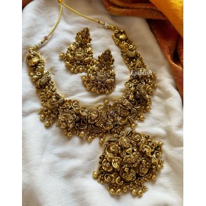 Antique Grand Bridal Lakshmi with 3D Peacock Haathi Neckpiece - Short 