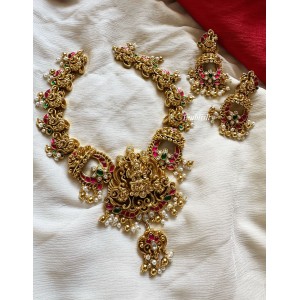 Royal Kundan Jadau Lakshmi with Peacock Flower Short Neckpiece