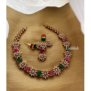 AD Flower Neckpiece - Red with Green