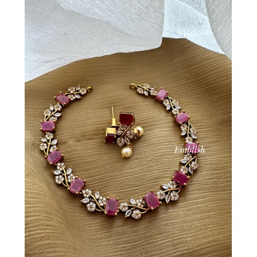 AD Flower leaf Neckpiece - Red