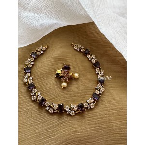 AD Flower Leaf Neckpiece - Purple