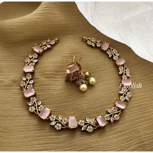 AD Flower Leaf Neckpiece - Pastel Pink