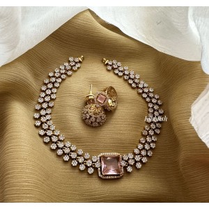 AD Triple Flower Neckpiece - Pastel Pink