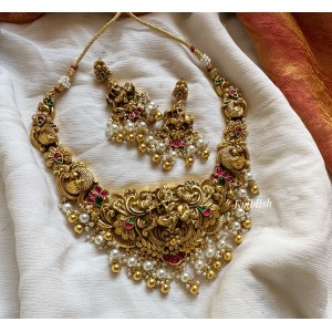 Kundan Jadau Krishna with Peacock Intricate Neckpiece - Gold Beads