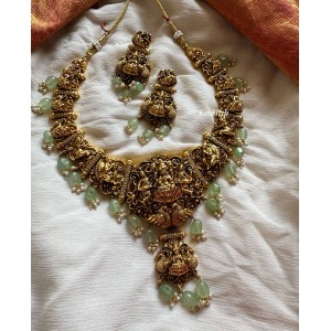 Gold alike Lakshmi Double Pendant Pastel Bead Neckpiece 