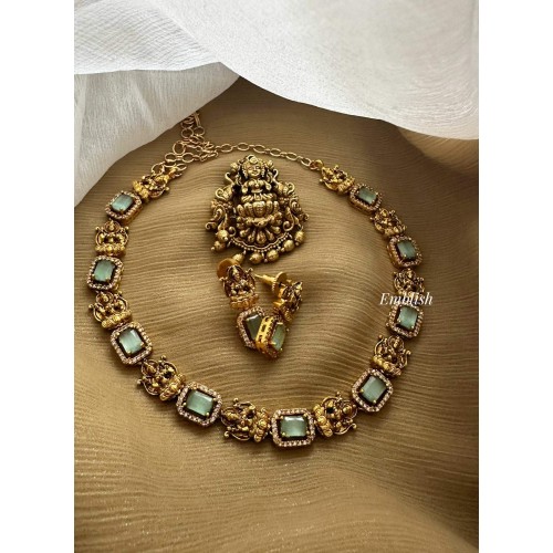 Kundavi Two in 1 Lakshmi Neckpiece - Pastel Blue