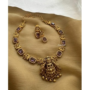 Kundavi Two in 1 Lakshmi Neckpiece - Purple